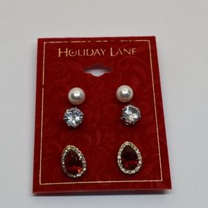 Holiday Lane Pearl Crystal & Stone Stud Earrings